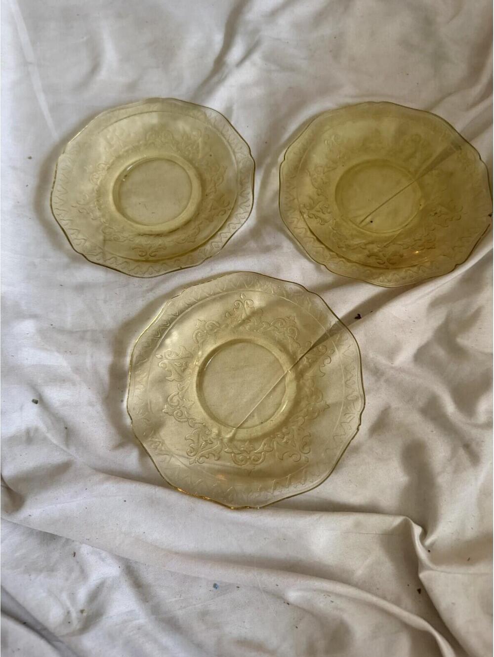 Vintage Federal Amber Yellow Depression Glass Saucers Set Of 3 Dessert Bred Dish